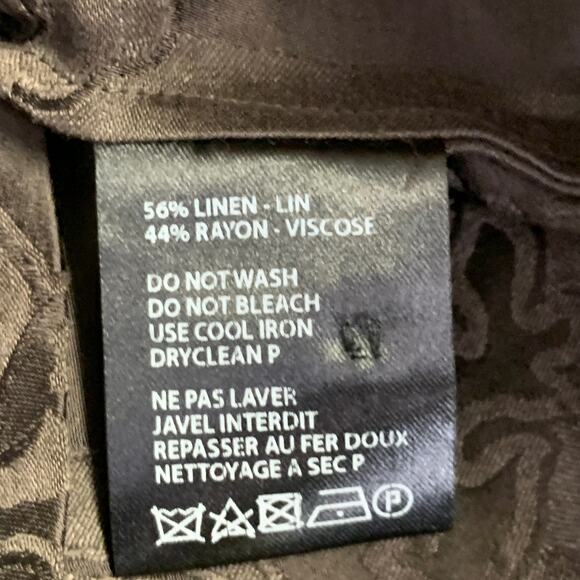 HAIDER ACKERMANN Size L Brown Jacquard Linen Silk One Pocket Long Sleeve Shirt - Picture 7 of 7